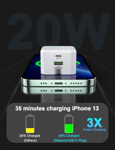 For 14 13 12 11 Pro XR XS Fast Charging 20W USB-C PD Plug Charger Cable