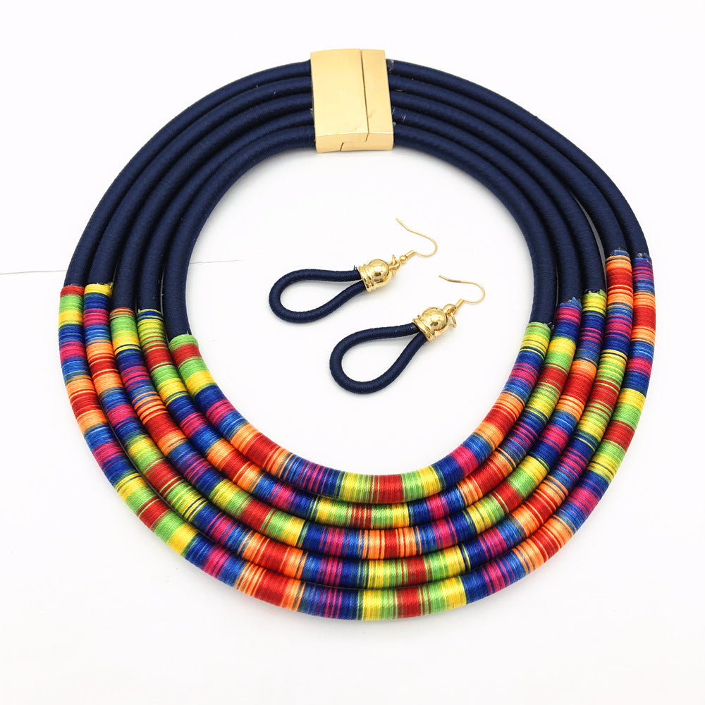 African Multilayer Choker Necklaces Earrings Jewellery Sets