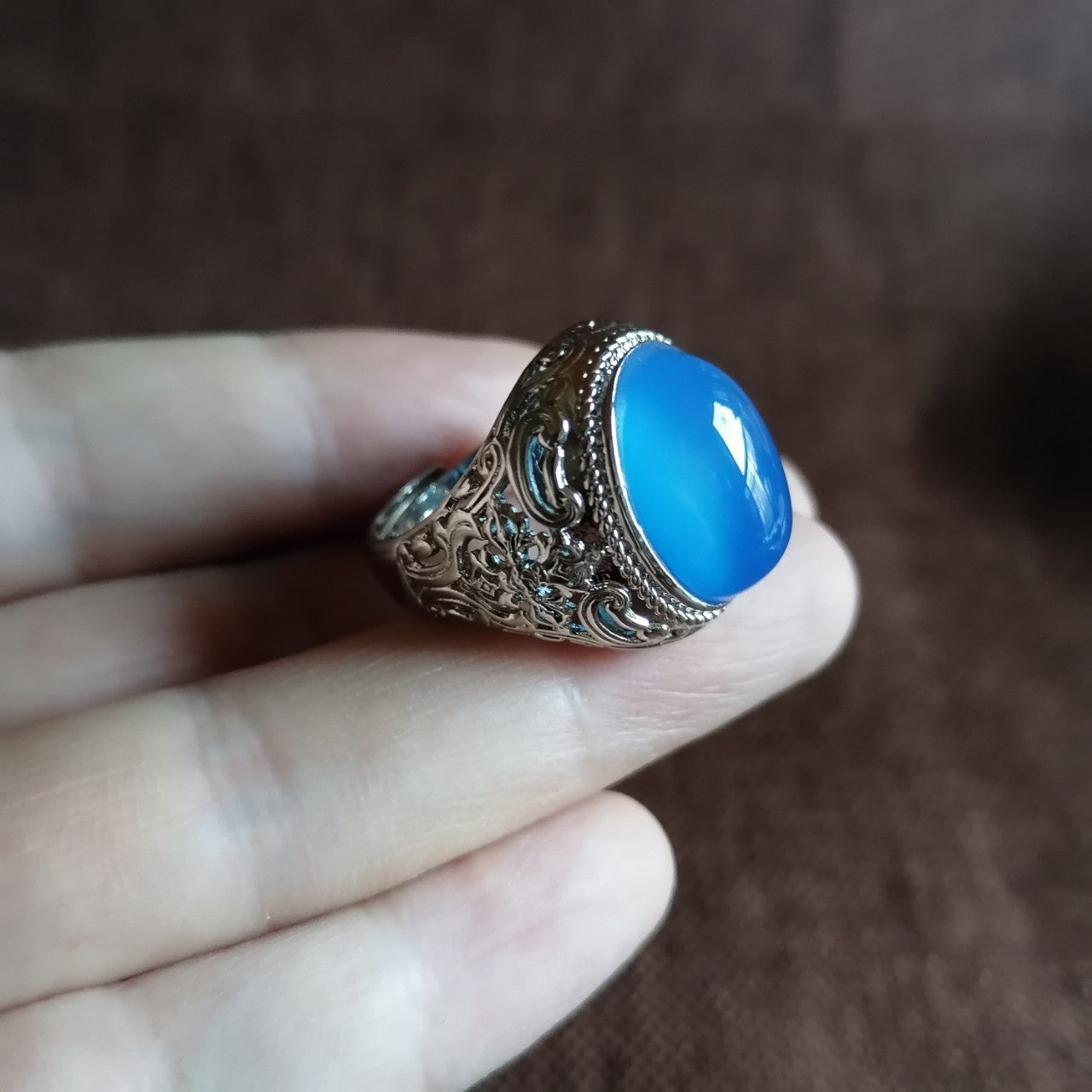 Chalcedony Gemstone Men's Ring Live Mouth