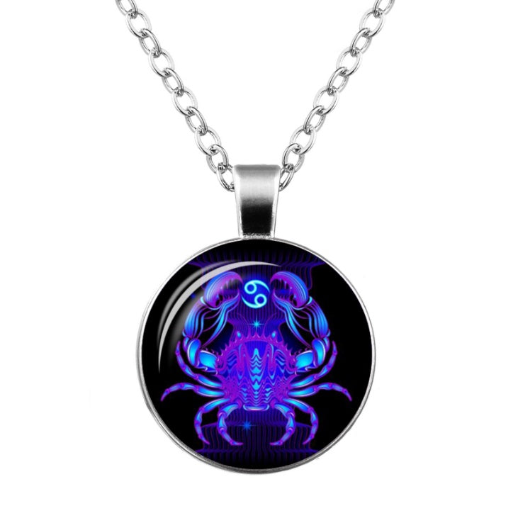 Twelve Constellation Time Gemstone Glass Pendant Necklace