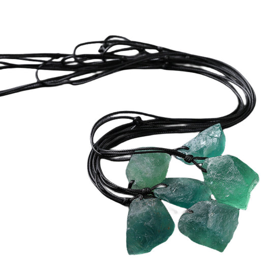 Natural Green Fluorite Pendant Rough Stone Irregular Crystal Necklace