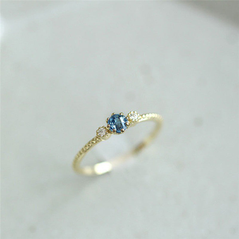 Ocean Blue Rhinestone Rings Women Size 105 Gold Silver Finger Rings for Wedding Engagement Simple Bohemian Rings