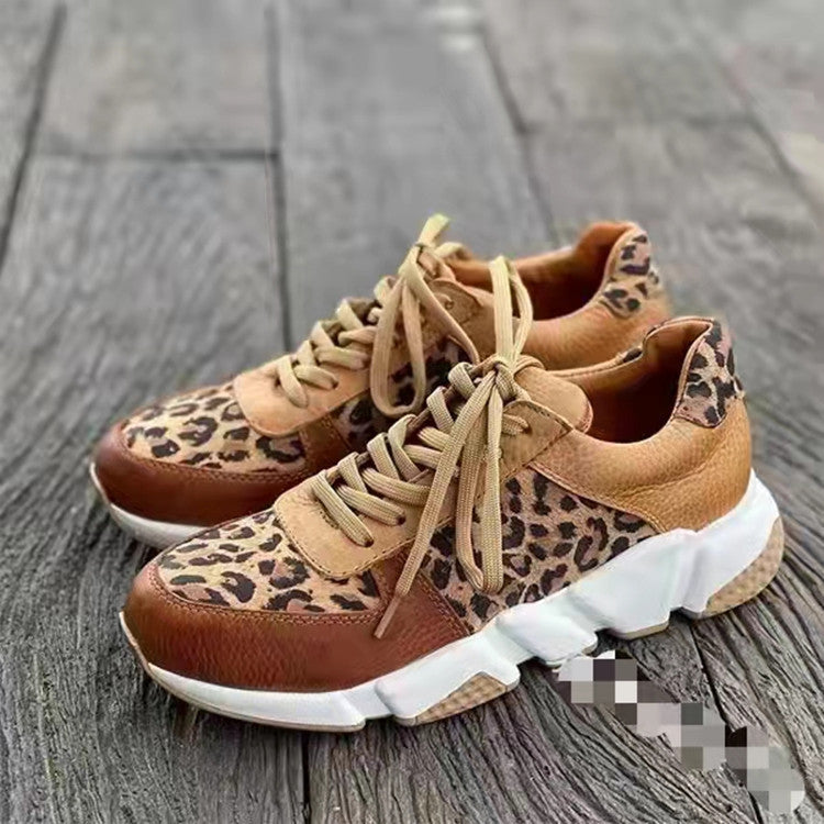 Platform Low-top Casual Shoes Round Toe Front Lace-up Colour Matching