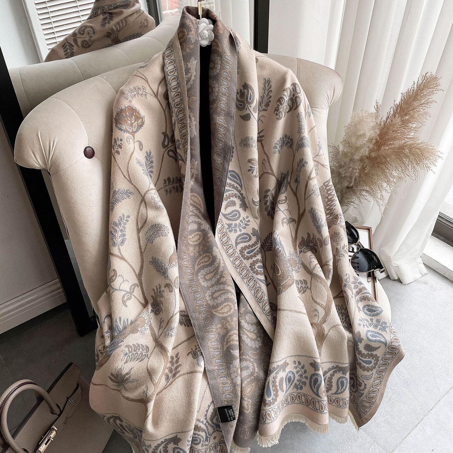 Women's Neck Warmer Office Blanket Cashmere-like Tassel Warm Scarf