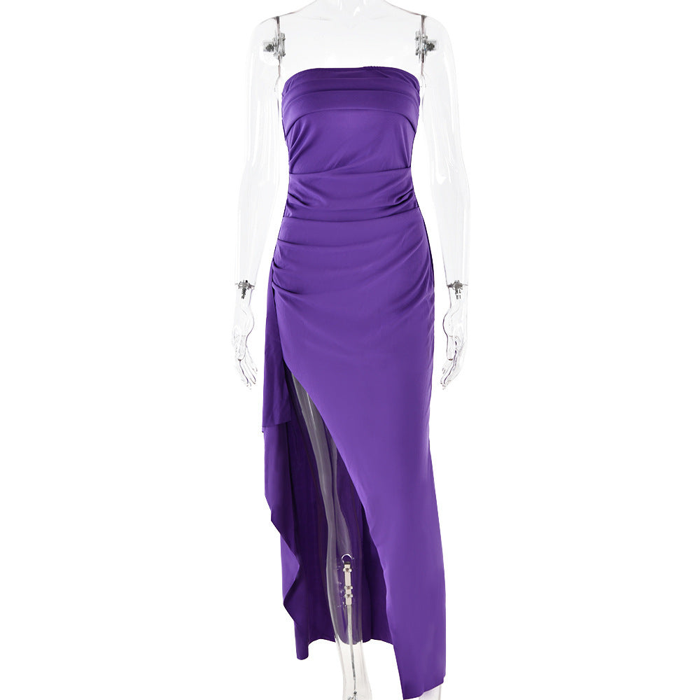 Evening Gown Women's One Neck Strapless Dress Fashionable And Sexy Backless High Slit Long Dress