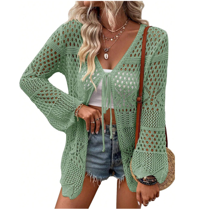 Solid-color Knitted Beach Cover-up Sun-protective Cardigan