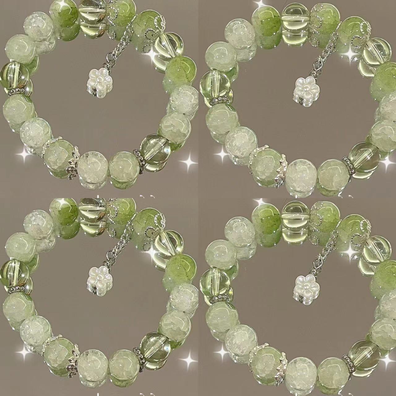 Women's Green Glass Flower Bracelet