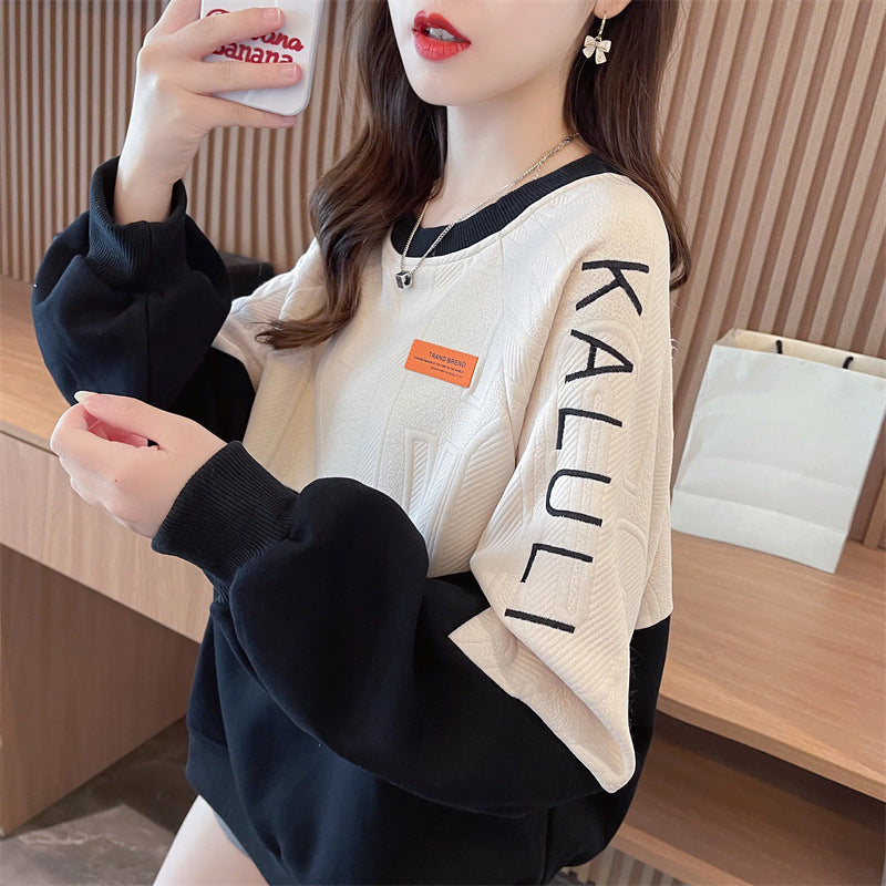 American Retro Contrast Colour Sweatshirt Women