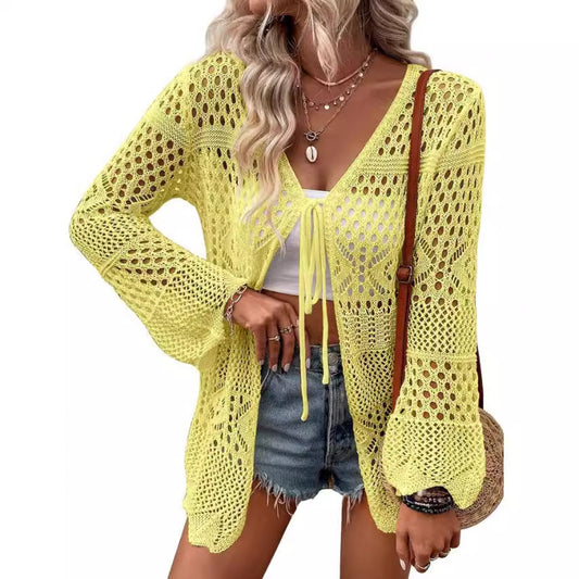 Solid-color Knitted Beach Cover-up Sun-protective Cardigan