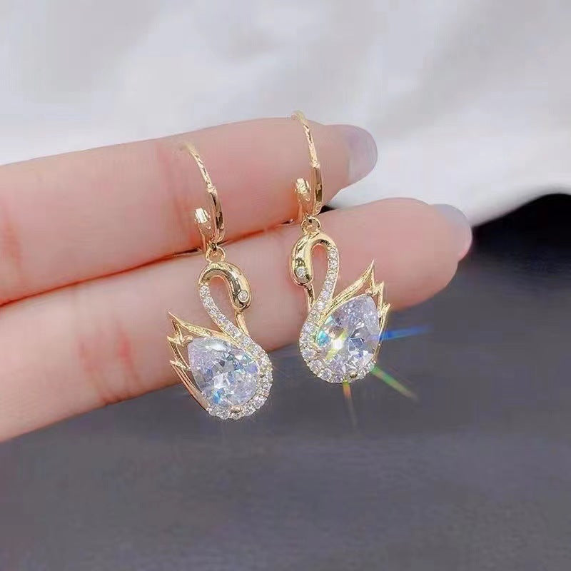 Sweet Rhinestone Swan Earrings Ins Fashion Earrings For Women Jewellery