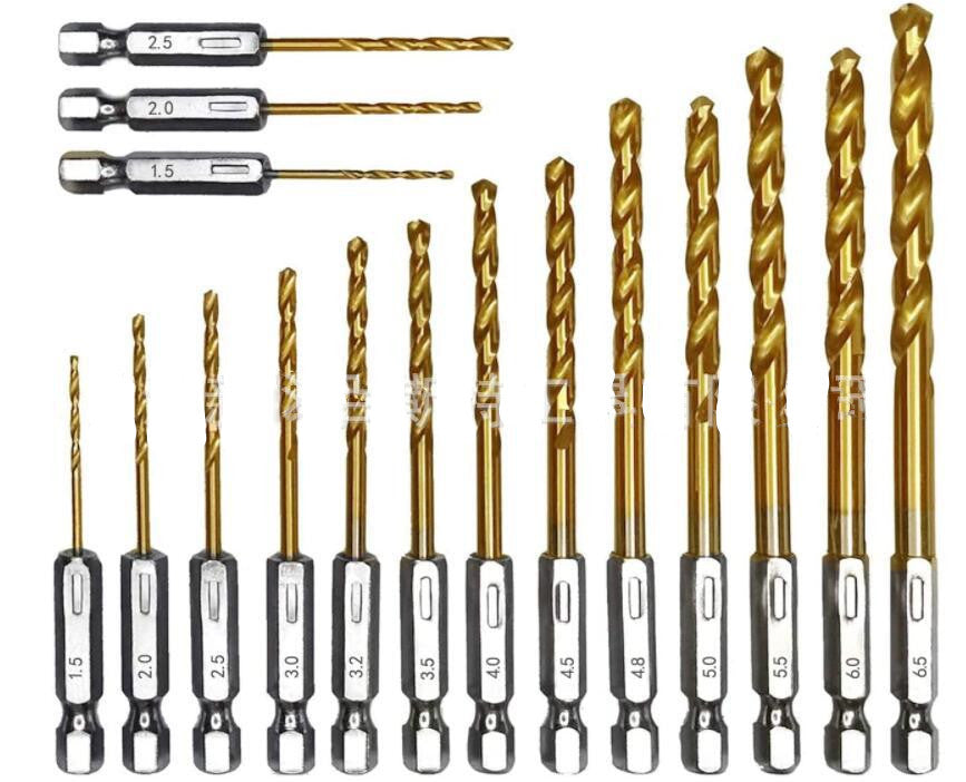 Wind Batch Hex Shank Twist Drill Bit Titanium Plated 6.35 Handle 10PC 13PC Set   High Speed Steel