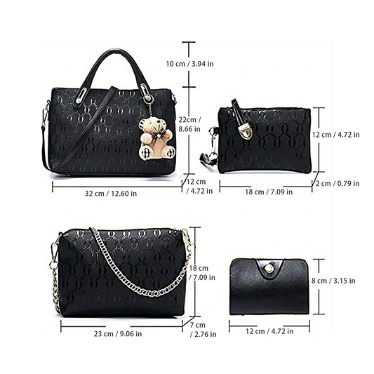 Women 4Pcs Top Handle Satchel Hobo PU Leather Handbag Set Large Tote Purse  Shoulder Bag  Card Holder