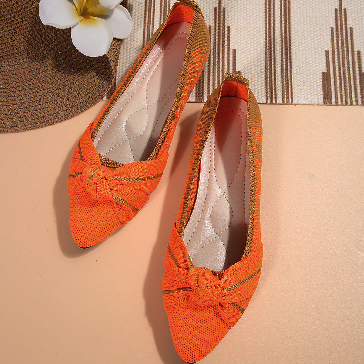Womens Fashionable Slip-on Breathable Flat Shoes With A Bow
