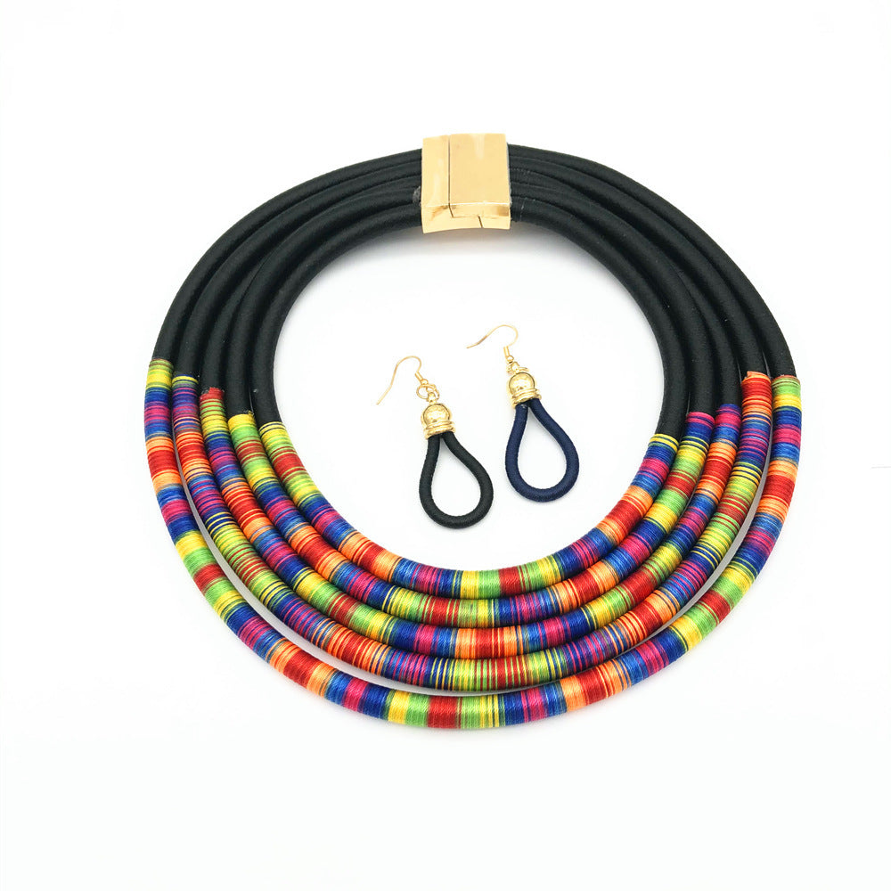 African Multilayer Choker Necklaces Earrings Jewellery Sets