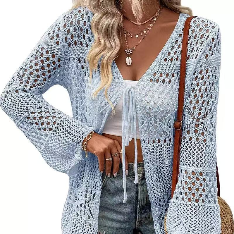Solid-color Knitted Beach Cover-up Sun-protective Cardigan