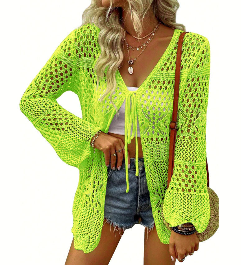 Solid-color Knitted Beach Cover-up Sun-protective Cardigan
