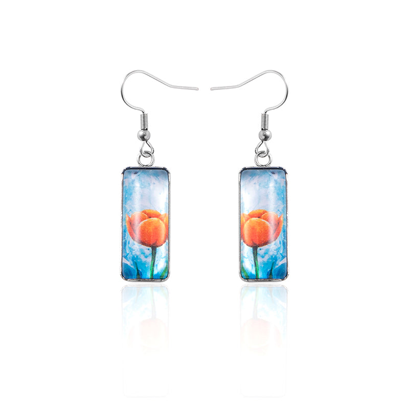 New Flowers Tulip Time Gemstone Dangle Earrings Creative Square Stainless Steel Earrings
