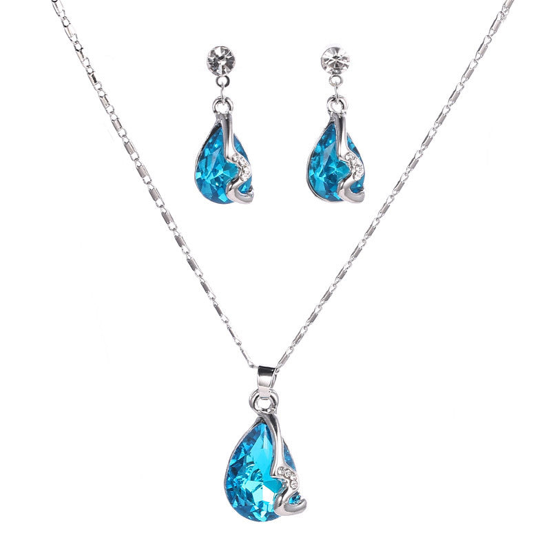 Water drop gemstone necklace earring set