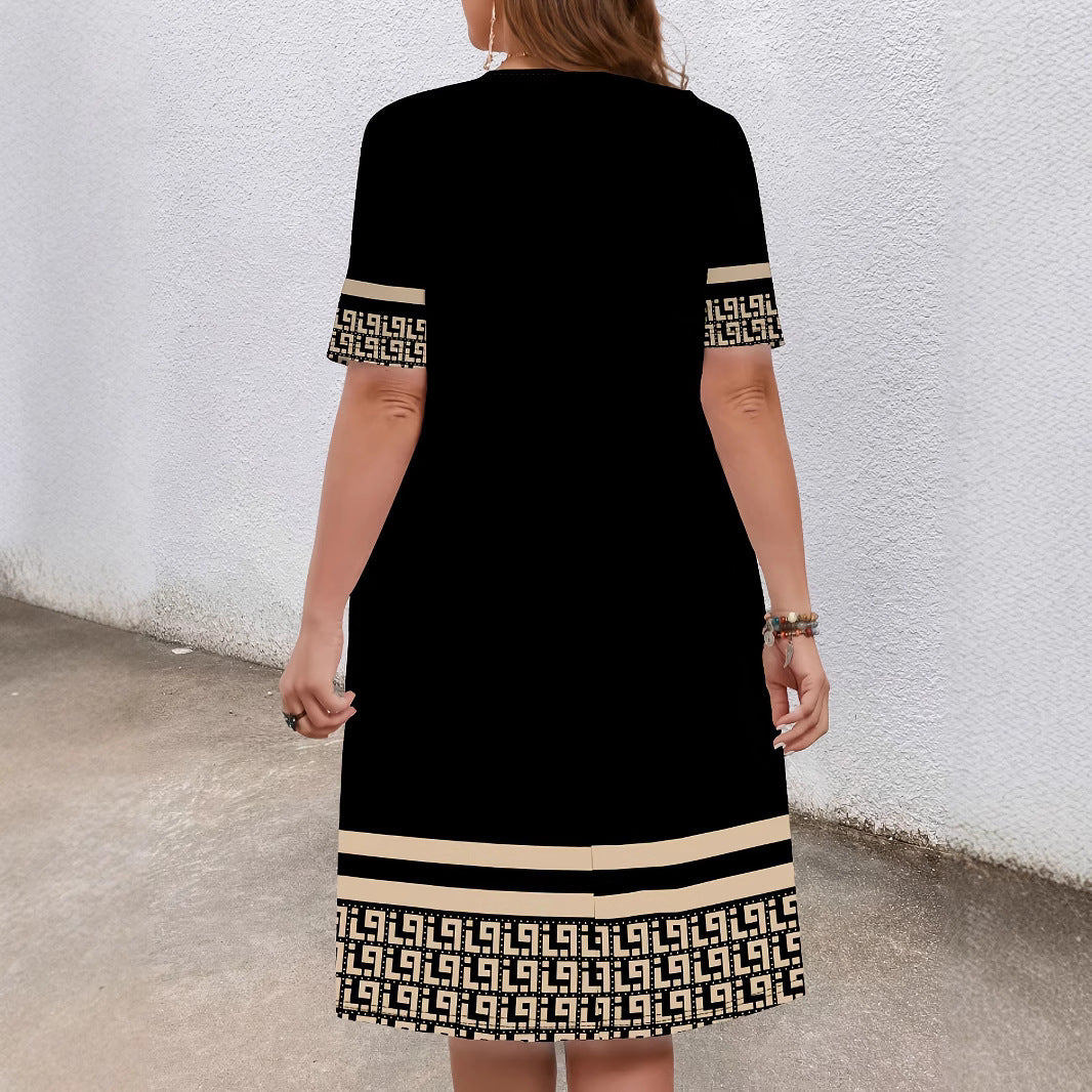 Comfortable Round Neck Fashion Elegant Contrast Colour Short Sleeve Dress