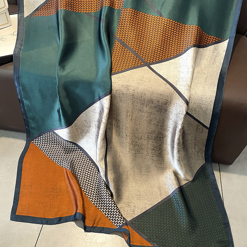 Houndstooth Colour Matching New Silk Satin Scarf