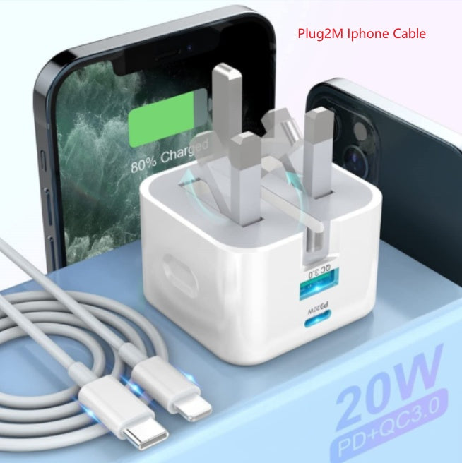 For 14 13 12 11 Pro XR XS Fast Charging 20W USB-C PD Plug Charger Cable