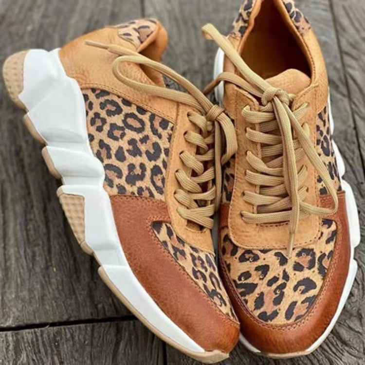 Platform Low-top Casual Shoes Round Toe Front Lace-up Colour Matching