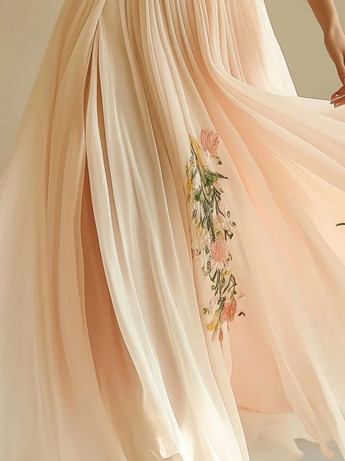 Women's V-neck Short-sleeved Digital Printing Positioning Long Dress