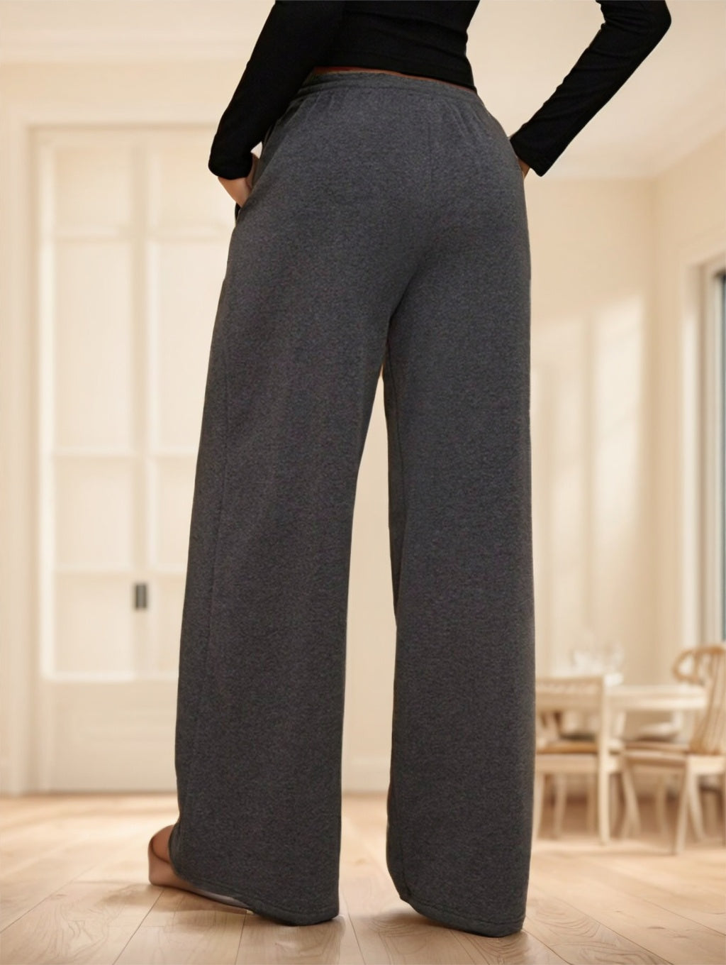 Forever 21 Autumn Winter New Thermal Lined Thick Casual Versatile High Waist Elastic Waist Loose Wide Leg  Sweatpants