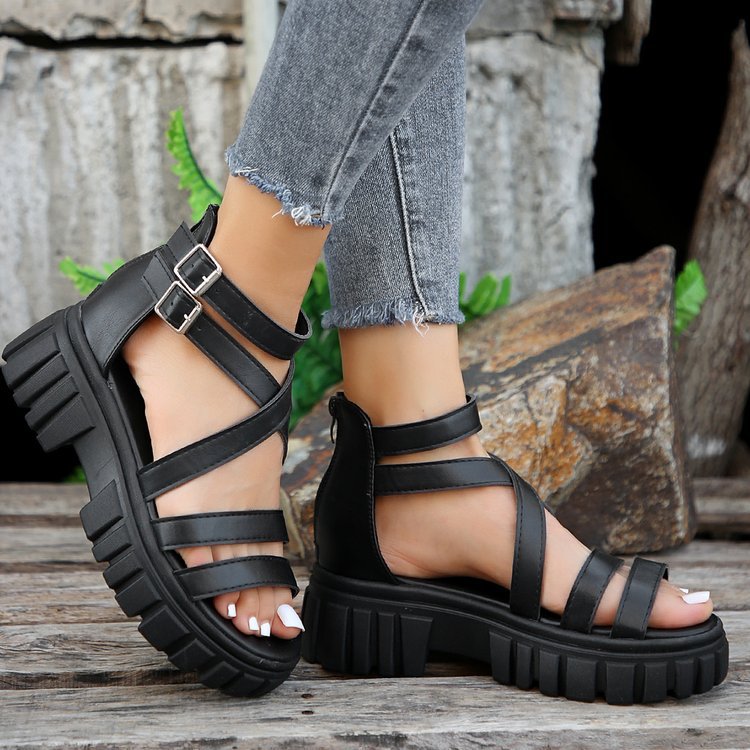 Women's Platform All-match Hollowed-out Mid-heel Strappy Sandals