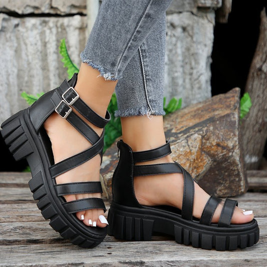 Women's Platform All-match Hollowed-out Mid-heel Strappy Sandals