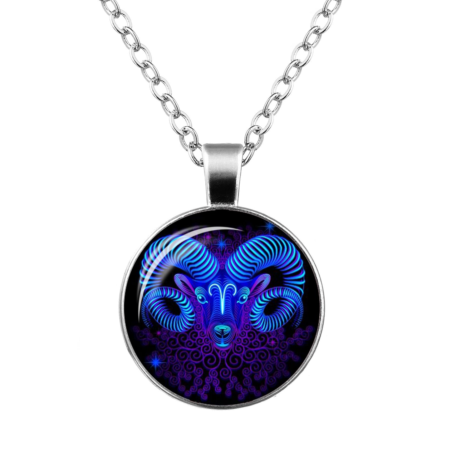 Twelve Constellation Time Gemstone Glass Pendant Necklace