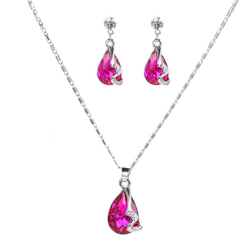 Water drop gemstone necklace earring set