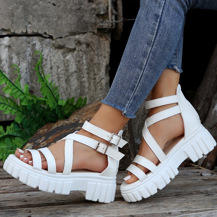 Women's Platform All-match Hollowed-out Mid-heel Strappy Sandals