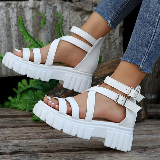 Women's Platform All-match Hollowed-out Mid-heel Strappy Sandals