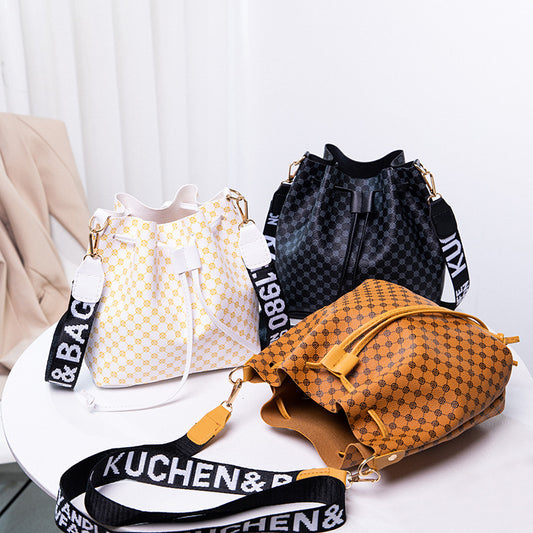 Printed Bucket Bag PU Multi Layer Soft Leather Women's Fashion Simple Shoulder Bag Fashion Women's Crossbody Bag