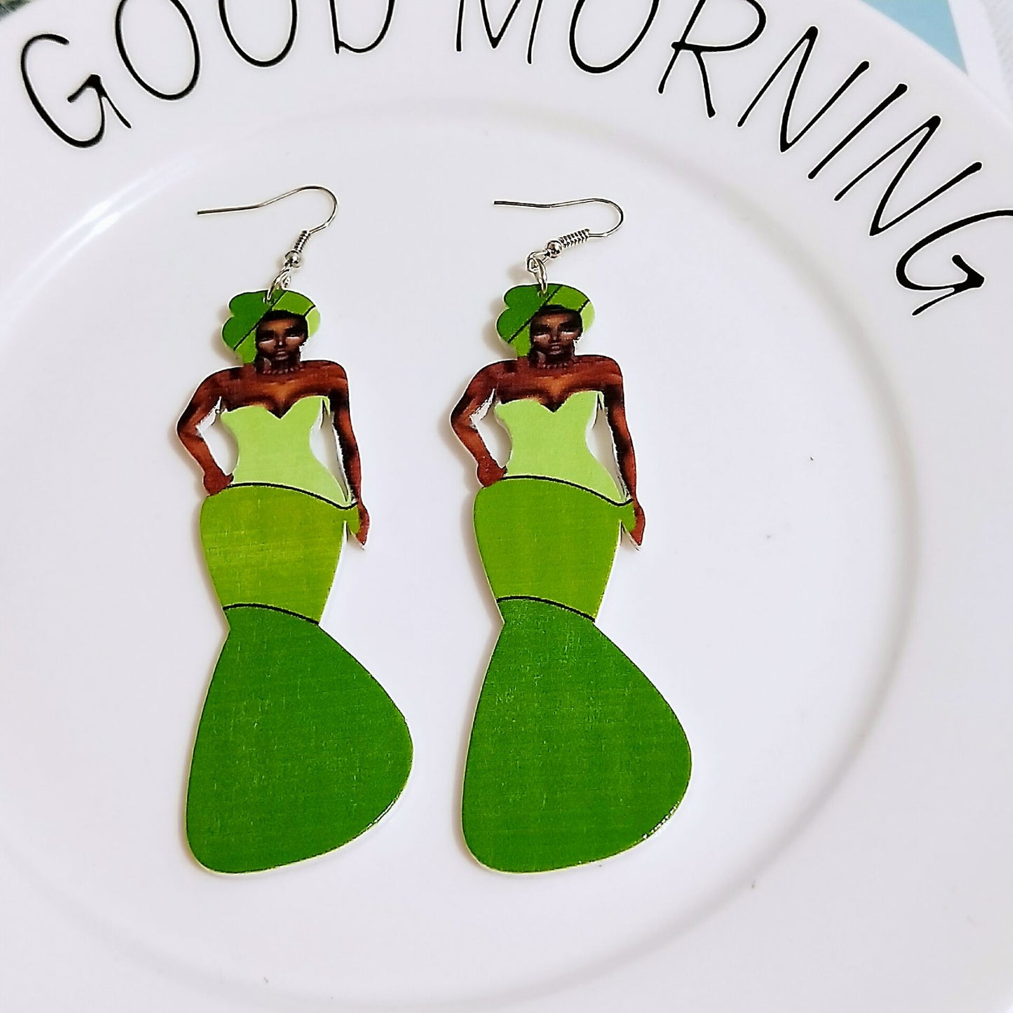 Human Head Pattern Geometric Round Wooden Earrings