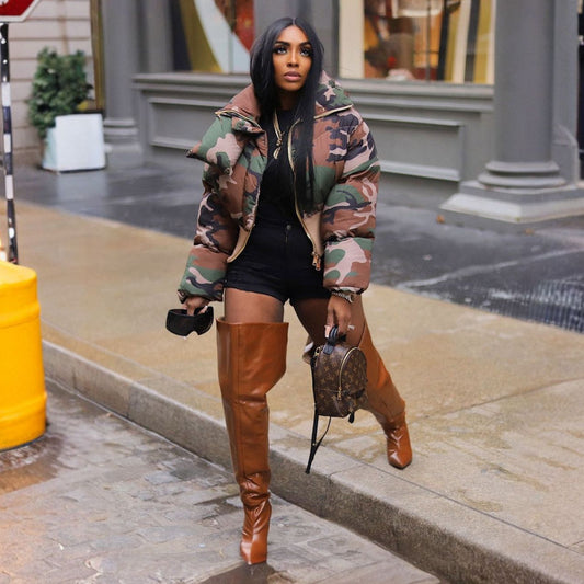European And American Women's Clothing Fashion Retro Camouflage Print Short Cotton Jacket