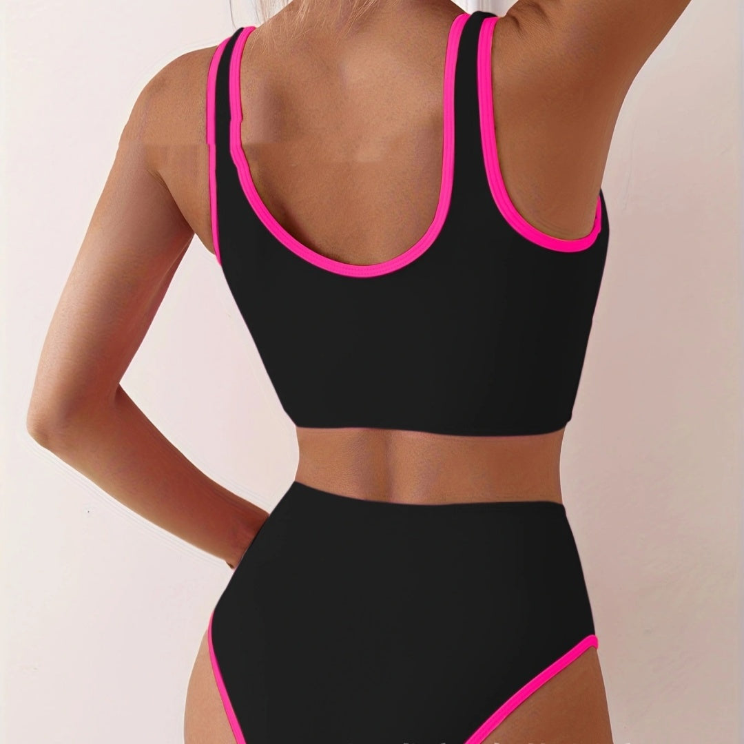 Women's Backless Contrast Color Sports Split Swimsuit