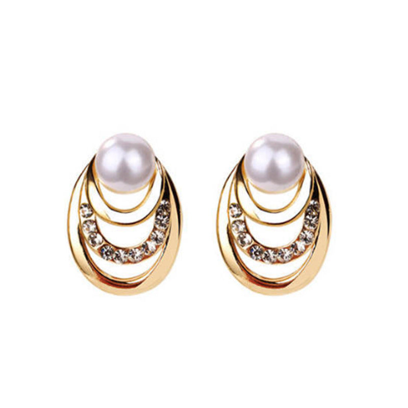 All-matching Elegant Graceful Personality Three-layer Pearl Stud Earrings