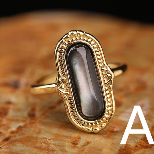 Natural Gemstone Oval Bead Adjustable Ring