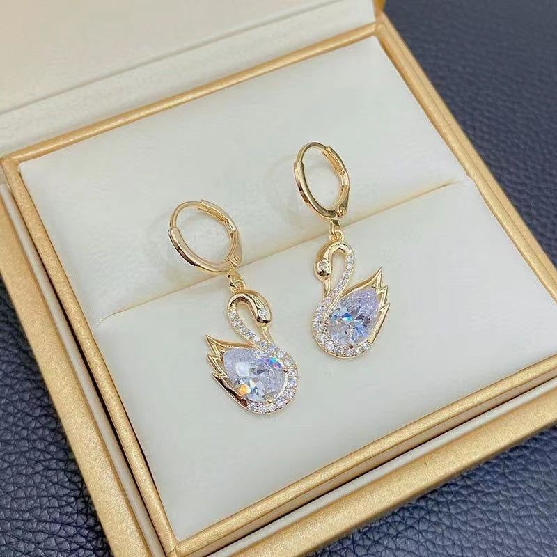 Sweet Rhinestone Swan Earrings Ins Fashion Earrings For Women Jewellery
