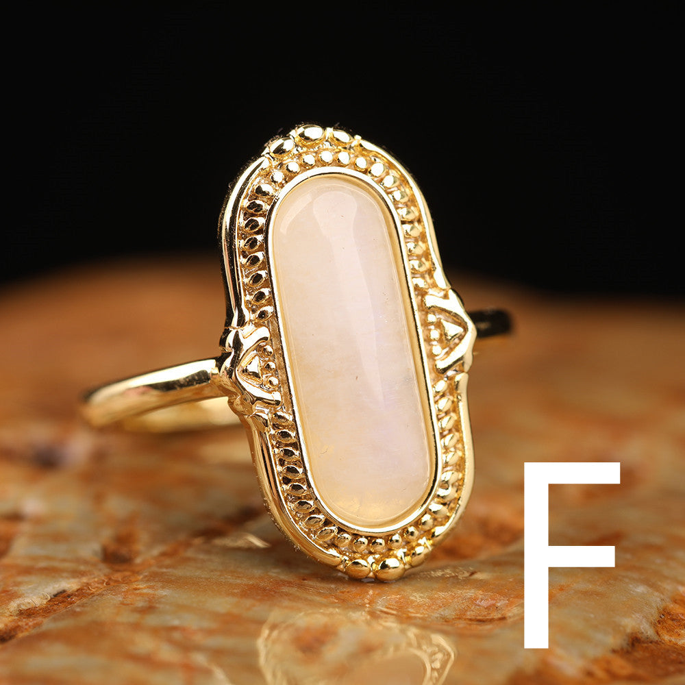 Natural Gemstone Oval Bead Adjustable Ring
