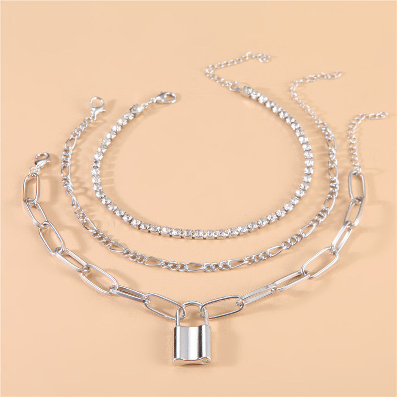 Fashion Lock Shaped Rhinestone Set Anklet