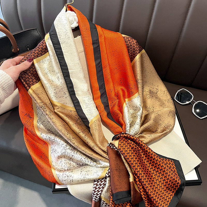 Houndstooth Colour Matching New Silk Satin Scarf
