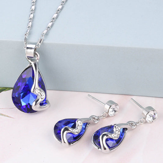 Water drop gemstone necklace earring set