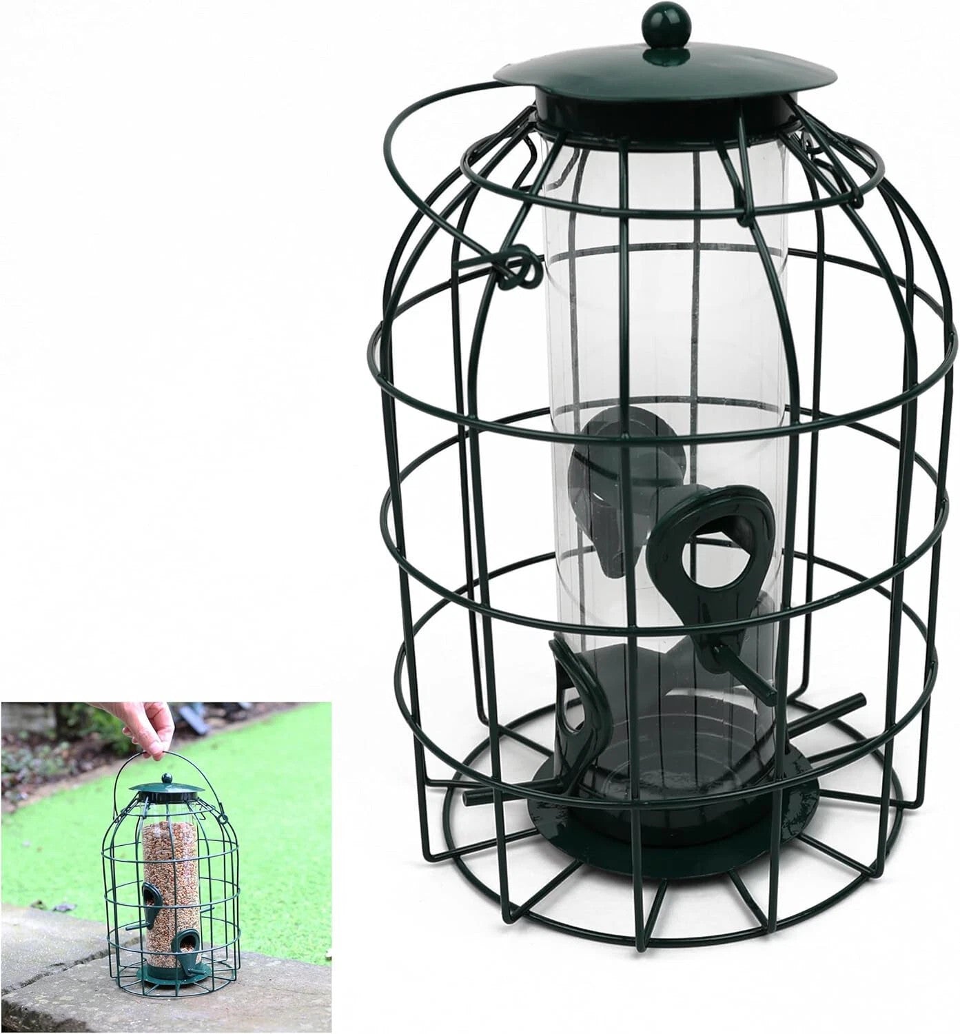 Bird Feeder Squirrel Resistant Bird Hanging Metal Feeding Station Green