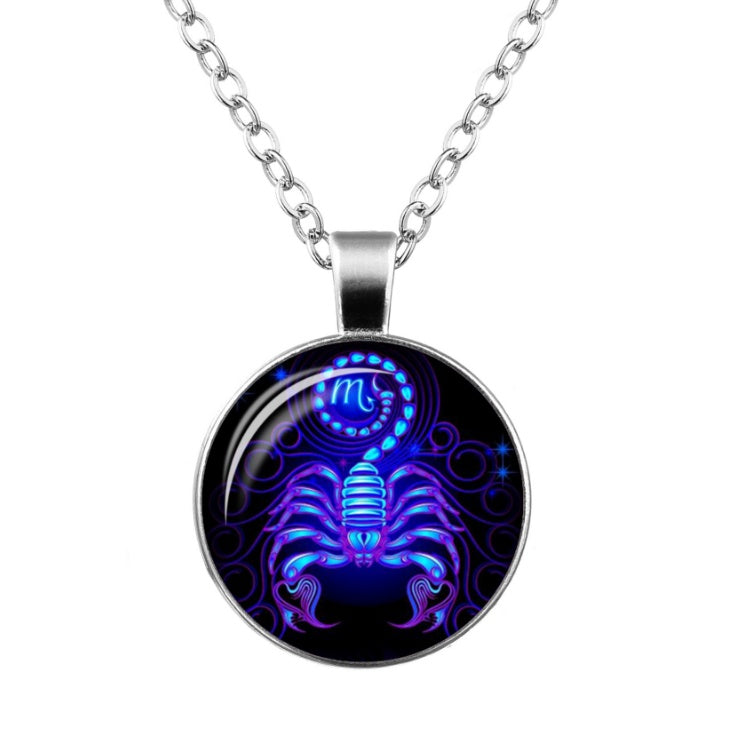 Twelve Constellation Time Gemstone Glass Pendant Necklace
