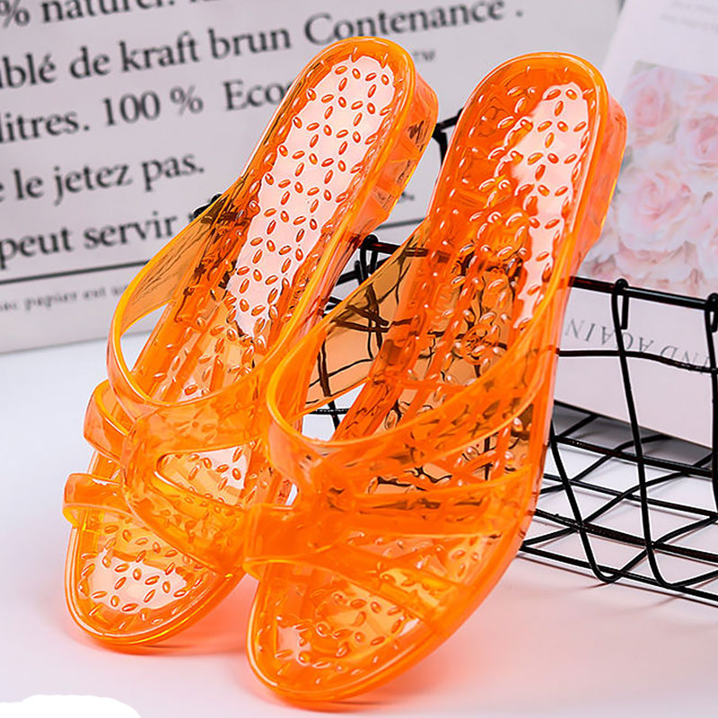 Crystal Glitter Slippers Women's Plastic Transparent Plastic Low Heel