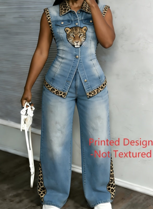 Women's Work wear Style Sleeveless Printed Two-piece Set