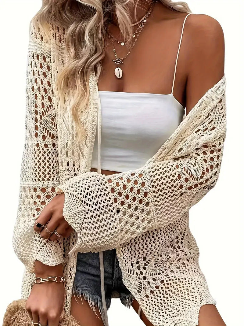 Solid-color Knitted Beach Cover-up Sun-protective Cardigan